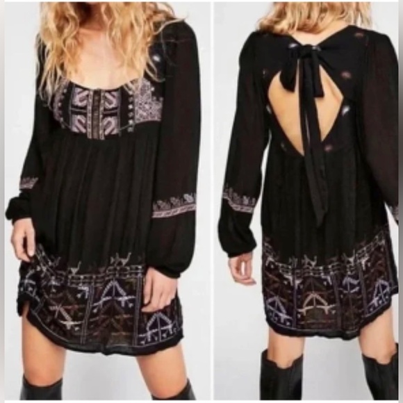 Free People Rhiannon Peasant Embroidered Mini Dress Size Small - Picture 1 of 9